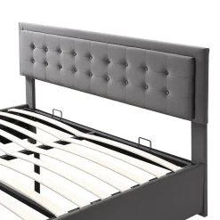 Lit coffre 160x200 cm - Lit coffre hydraulique avec 2 tiroirs et sommier à lattes en bois - Velours - Sans Matelas - Gris><noscript><img width=