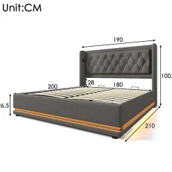 Generique Lit coffre 180x200 cm - Lit coffre hydraulique avec USB Type-C - Coton - Sans Matelas - Gris* Lit Coffre