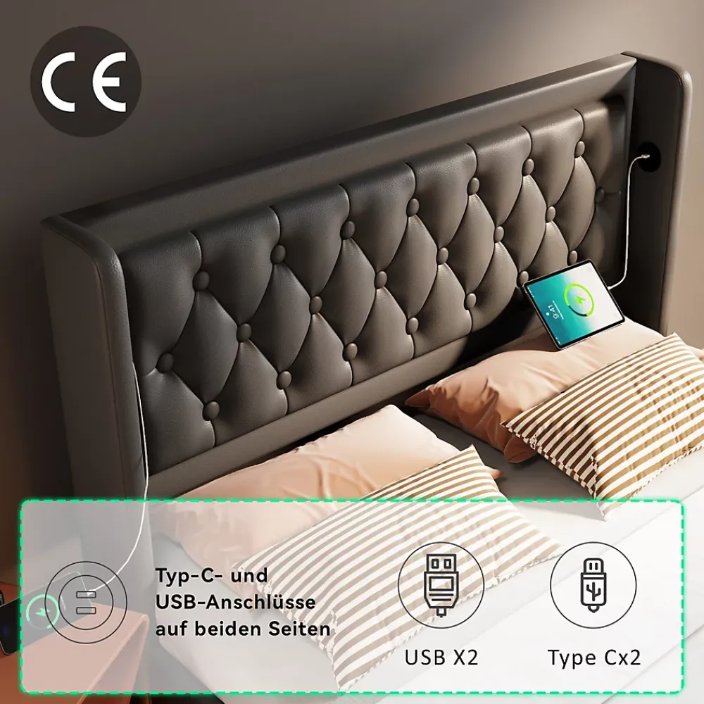 Generique Lit coffre 160x200 cm - Lit coffre hydraulique avec USB Type-C et LED - PU - Sans Matelas - Noir* Lit Coffre