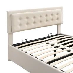 Generique Lit coffre 140x200 cm - Lit coffre hydraulique avec 2 tiroirs et sommier à lattes - Velours - Sans Matelas - Beige* Lit Coffre
