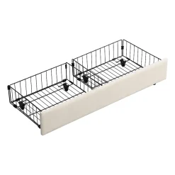 Generique Lit coffre 140x200 cm - Lit coffre hydraulique avec 2 tiroirs et sommier à lattes - Velours - Sans Matelas - Beige* Lit Coffre