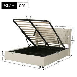 Okwish Lit coffre 160x200 cm - Lit double avec sommier à lattes et coffre hydraulique - Velours - Sans Matelas - Beige* Lit Coffre