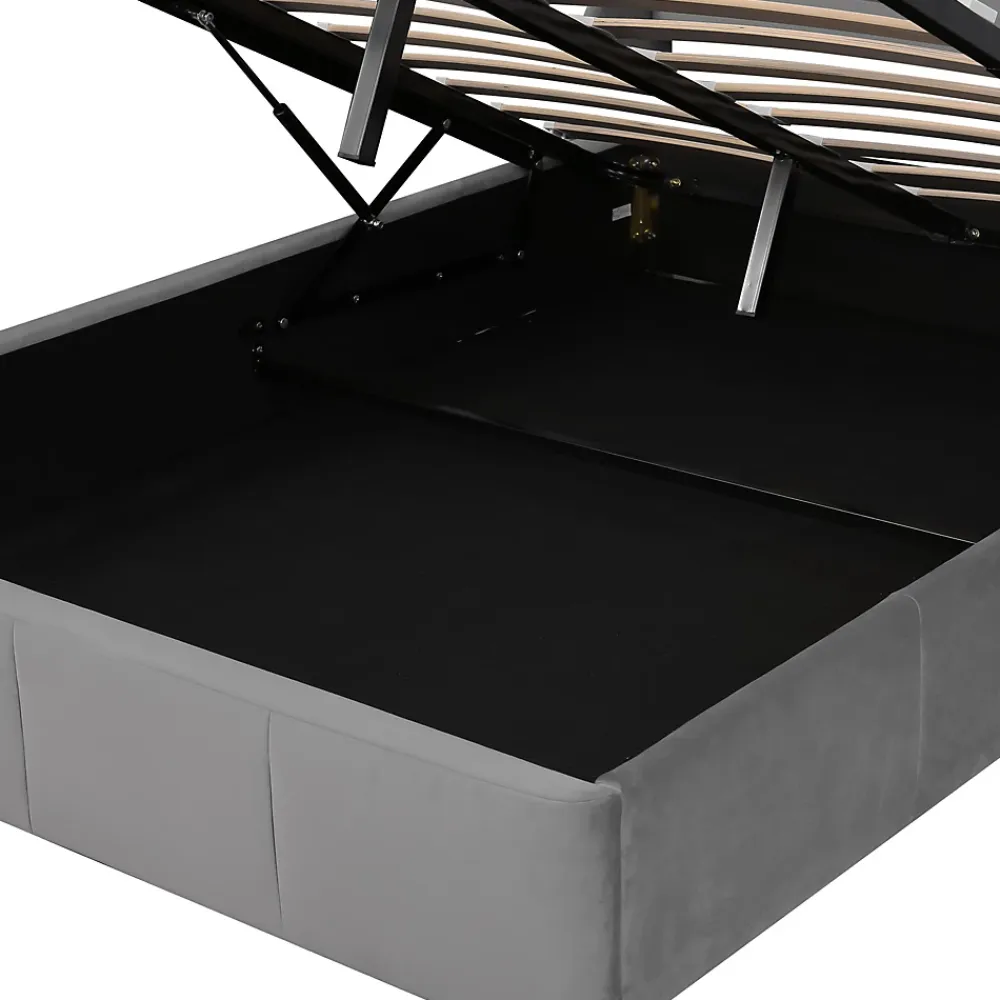 Okwish Lit coffre 140x200 cm - Lit double capitonné avec tête de lit oreille - Velours - Sans Matelas - Gris* Lit Coffre