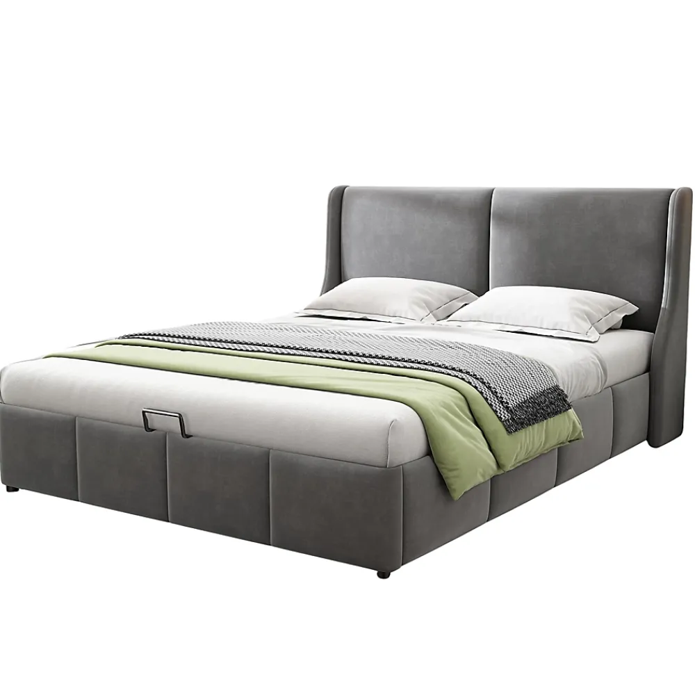 Okwish Lit coffre 140x200 cm - Lit double capitonné avec tête de lit oreille - Velours - Sans Matelas - Gris* Lit Coffre