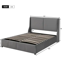 Okwish Lit coffre 140x200 cm - Lit double capitonné avec tête de lit oreille - Velours - Sans Matelas - Gris* Lit Coffre