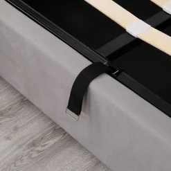 Lit coffre 140x200 cm - Lit double avec sommier à lattes et Coffre hydraulique - Capitonné Velours - Sans Matelas - Gris><noscript><img width=