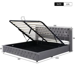 Okwish Lit Coffre 180x200 cm - Lit Double Capitonné avec Rangement Hydraulique, Velours, Sans Matelas, Gris* Lit Coffre