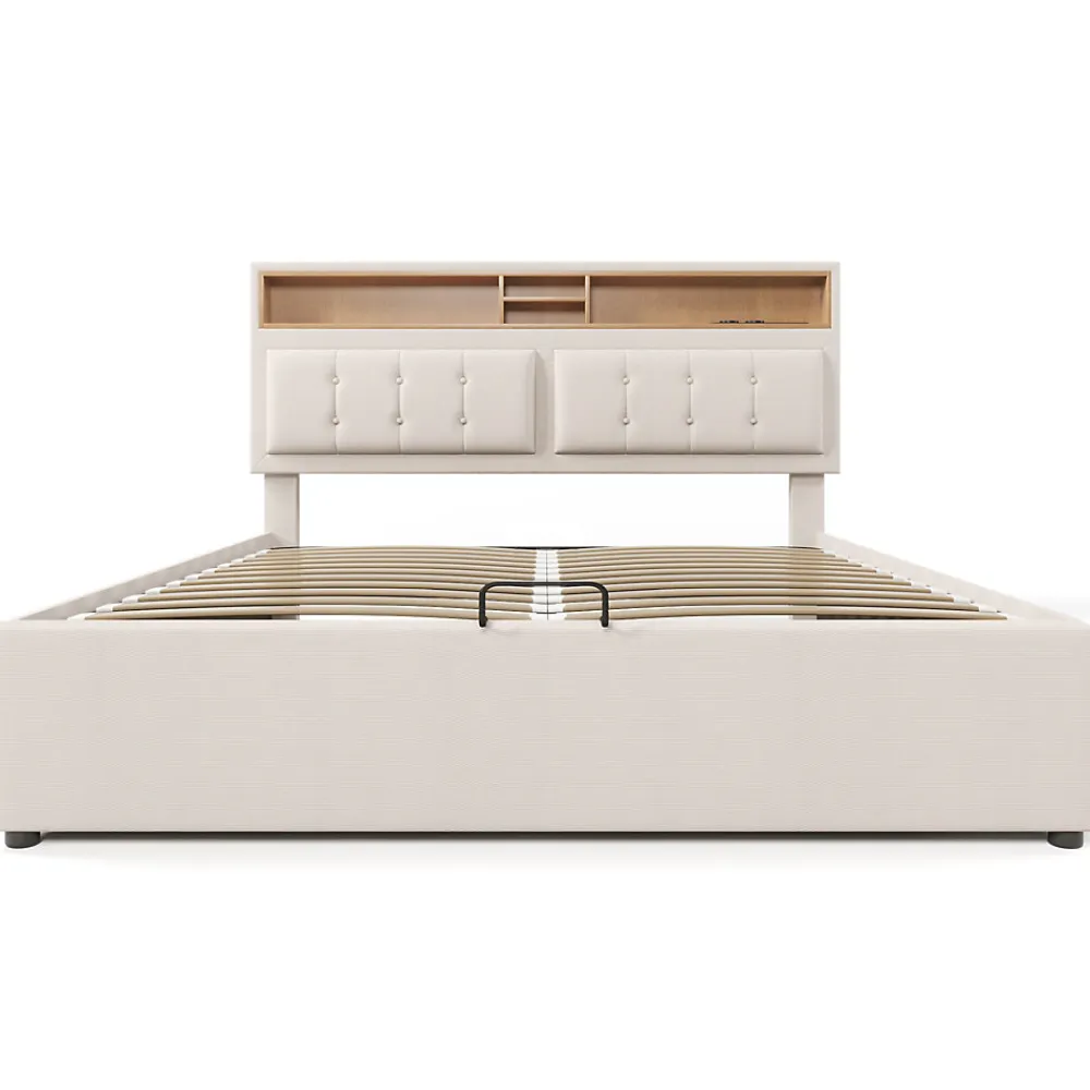 Lit coffre 160x200 cm - Lit double rembourré - Bois massif - Sans Matelas - Beige>Okwish Best