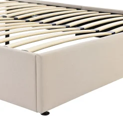 Okwish Lit coffre 160x200 cm - Lit double capitonné avec sommier à lattes - Lin - Matelas Inclus - Beige* Ensemble Sommier Et Matelas