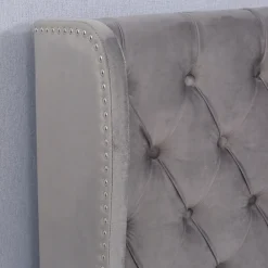 Lit coffre 140x190 cm - Lit double avec sommier à lattes et coffre hydraulique - Capitonné Velours - Sans Matelas - Gris><noscript><img width=