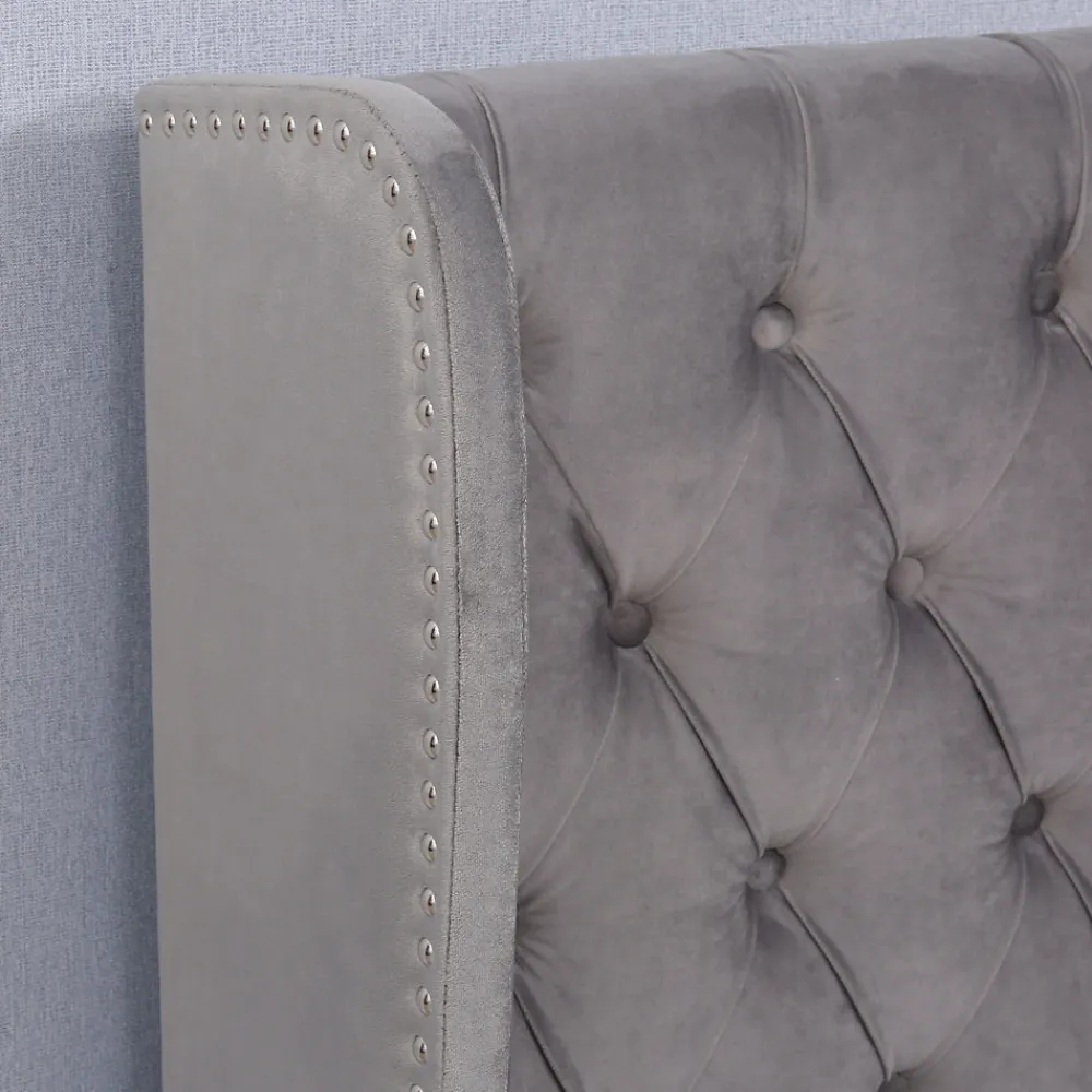 Lit coffre 140x190 cm - Lit double avec sommier à lattes et coffre hydraulique - Capitonné Velours - Sans Matelas - Gris>Okwish Hot
