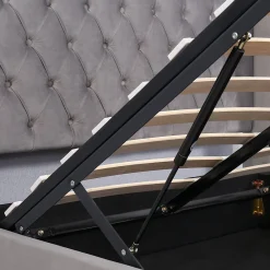Lit coffre 140x190 cm - Lit double avec sommier à lattes et coffre hydraulique - Capitonné Velours - Sans Matelas - Gris><noscript><img width=