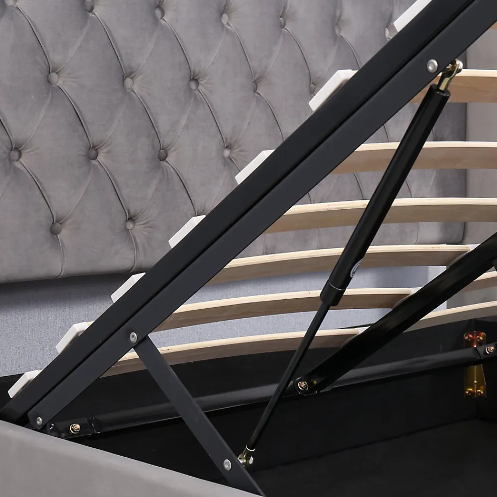 Lit coffre 140x190 cm - Lit double avec sommier à lattes et coffre hydraulique - Capitonné Velours - Sans Matelas - Gris>Okwish Hot