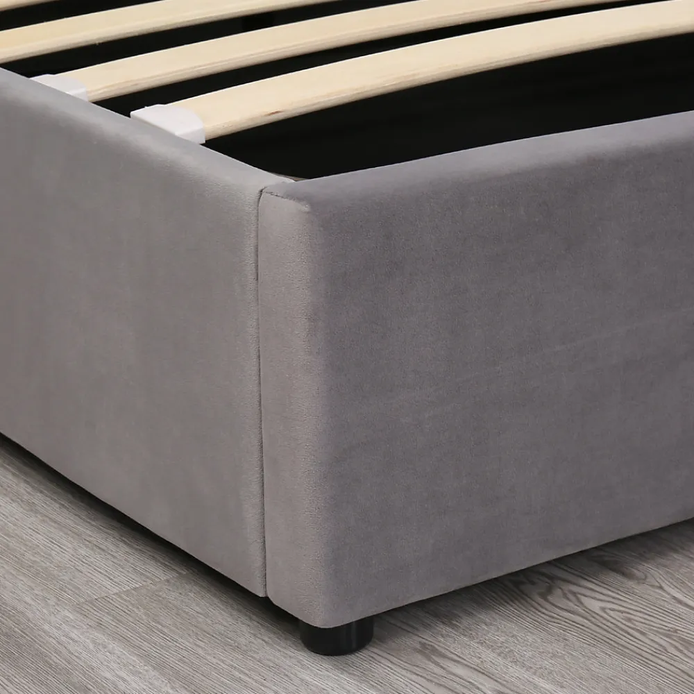 Lit coffre 140x190 cm - Lit double avec sommier à lattes et coffre hydraulique - Capitonné Velours - Sans Matelas - Gris>Okwish Hot