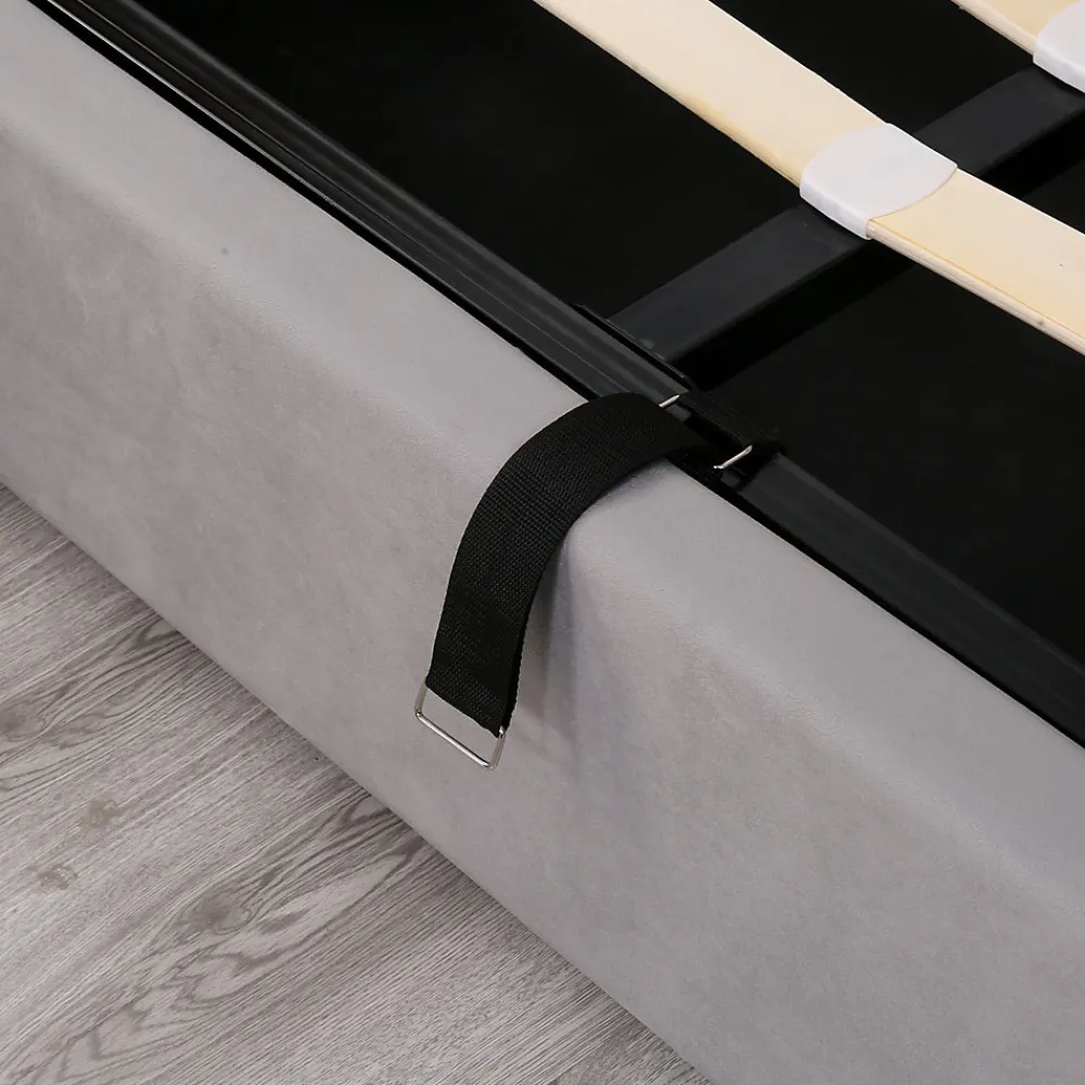 Lit coffre 140x190 cm - Lit double avec sommier à lattes et coffre hydraulique - Capitonné Velours - Sans Matelas - Gris>Okwish Hot