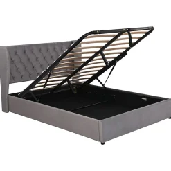 Lit coffre 140x190 cm - Lit double avec sommier à lattes et coffre hydraulique - Capitonné Velours - Sans Matelas - Gris><noscript><img width=