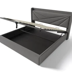 Okwish Lit Coffre 140x200 Cm - Lit Double avec Sommier à Lattes et USB Type C - Coton Bois Métal - Sans Matelas - Gris* Lit Coffre