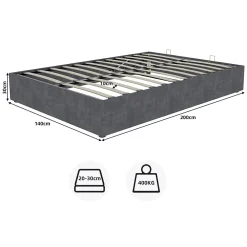 Okwish Lit Coffre 140x200 cm - Lit Double pour Adulte/Ado avec Système Hydraulique, Sans Matelas, en Velours Hollandais Gris* Lit Coffre