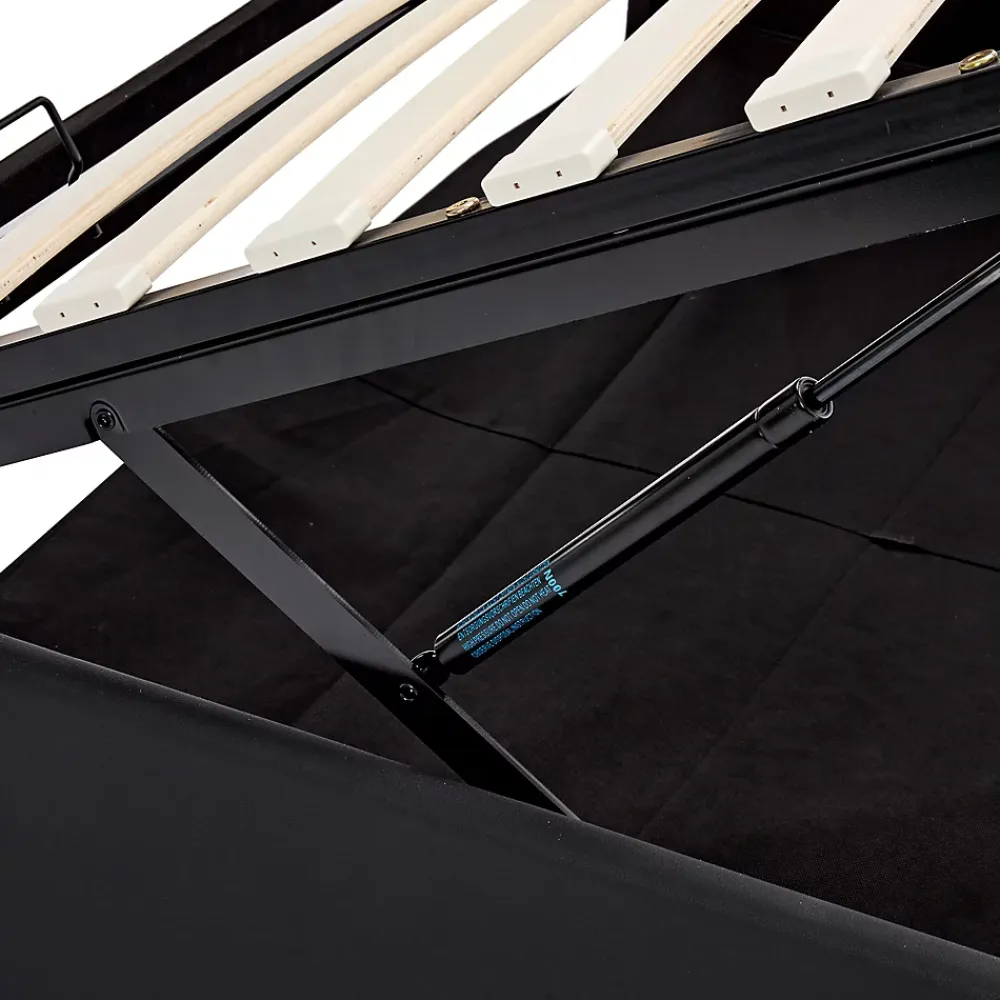 Generique Lit Coffre 140x200 cm - Lit Double Capitonné avec Port USB et Éclairage LED - Similicuir - Noir - Sans Matelas* Lit Coffre