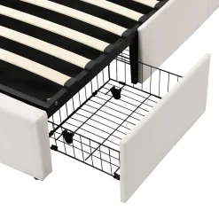 Okwish Lit coffre 140x200 cm - lit double capitonné élégant en velours avec 3 tiroirs et rangement hydraulique - blanc - sans matelas* Lit Coffre
