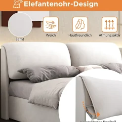 Okwish Lit coffre 140x200 cm - lit double capitonné élégant en velours avec 3 tiroirs et rangement hydraulique - blanc - sans matelas* Lit Coffre