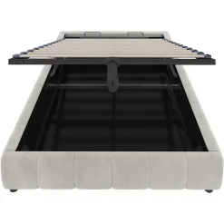 Lit Coffre 140x200 cm - Lit Double avec Rangement Intégré et Éclairage LED - Sans Matelas, Velours Beige><noscript><img width=