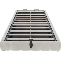 Lit Coffre 140x200 cm - Lit Double avec Rangement Intégré et Éclairage LED - Sans Matelas, Velours Beige><noscript><img width=