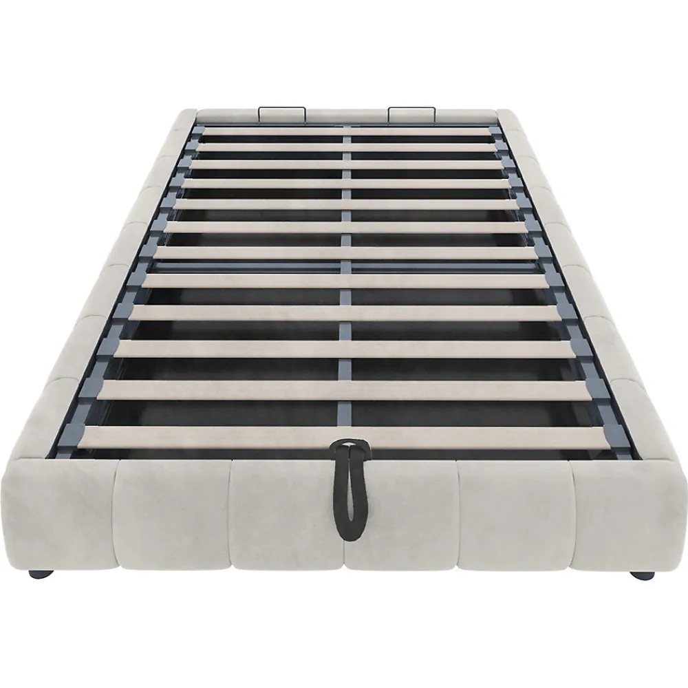 Lit Coffre 140x200 cm - Lit Double avec Rangement Intégré et Éclairage LED - Sans Matelas, Velours Beige>Okwish Sale