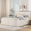 Lit coffre 140x200 cm - Lit double avec sommier à lattes et tête de lit - ouverture2 côtés en Lin - Beige>Simple Life New