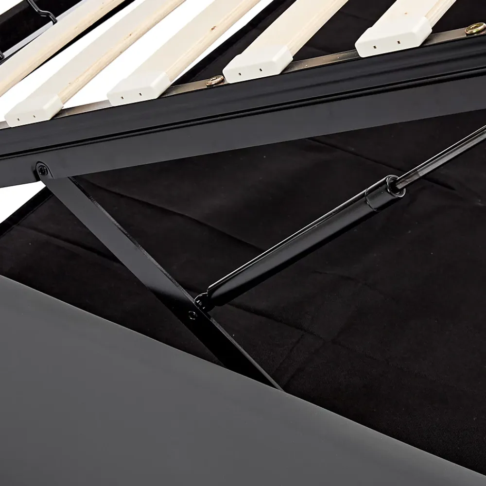 Generique Lit Coffre 140x200 cm - Lit Double Capitonné avec Port USB et Éclairage LED - Similicuir - Gris - Sans Matelas* Lit Coffre