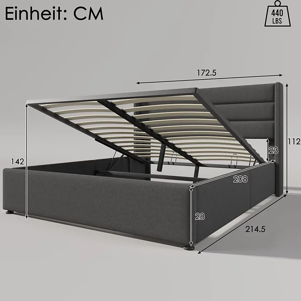 Okwish Lit coffre 160x200 cm - Lit double capitonné avec sommier à lattes - Lin - Matelas Inclus - Gris* Ensemble Sommier Et Matelas