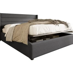 Okwish Lit coffre 160x200 cm - Lit double capitonné avec sommier à lattes - Lin - Matelas Inclus - Gris* Ensemble Sommier Et Matelas