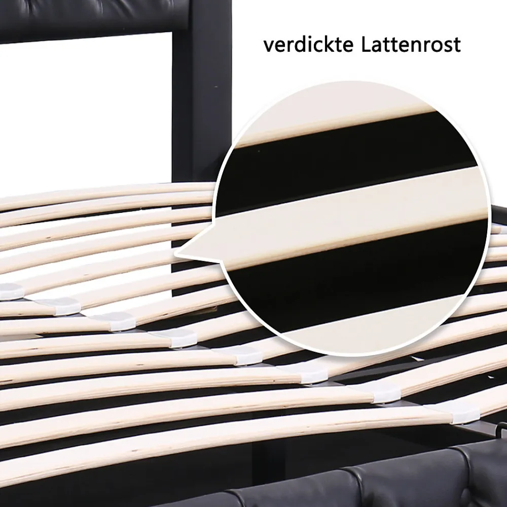 Lit coffre 180x200 cm - Lit double avec coffre de rangement et éclairage LED - Lit capitonné en cuir PU - Sans matelas - Noir>Okwish Best