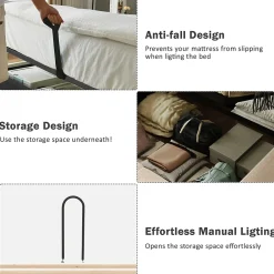 Okwish Lit coffre 180x200 cm - Lit double capitonné avec table de chevet et lampe de lecture - Velours côtelé - Sans Matelas - Beige* Lit Coffre
