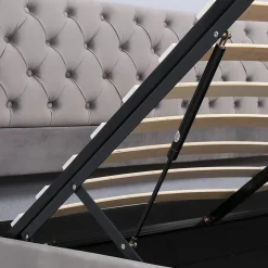 Generique Lit coffre 160x200 cm - Lit double avec sommier à lattes et coffre hydraulique - Velours - Sans Matelas - Gris* Lit Coffre