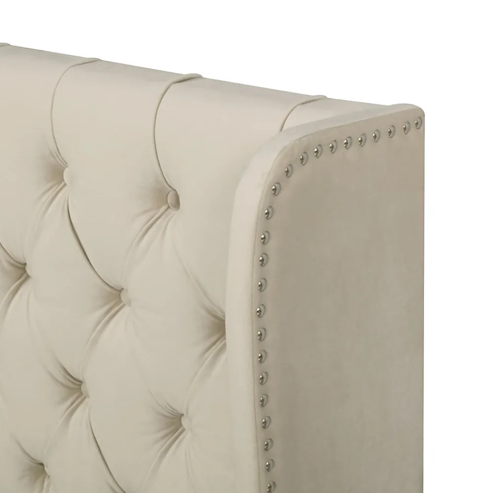 Lit coffre 140x190 cm - Lit double avec sommier à lattes et coffre hydraulique - Capitonné Velours - Sans Matelas - Beige>Okwish Hot