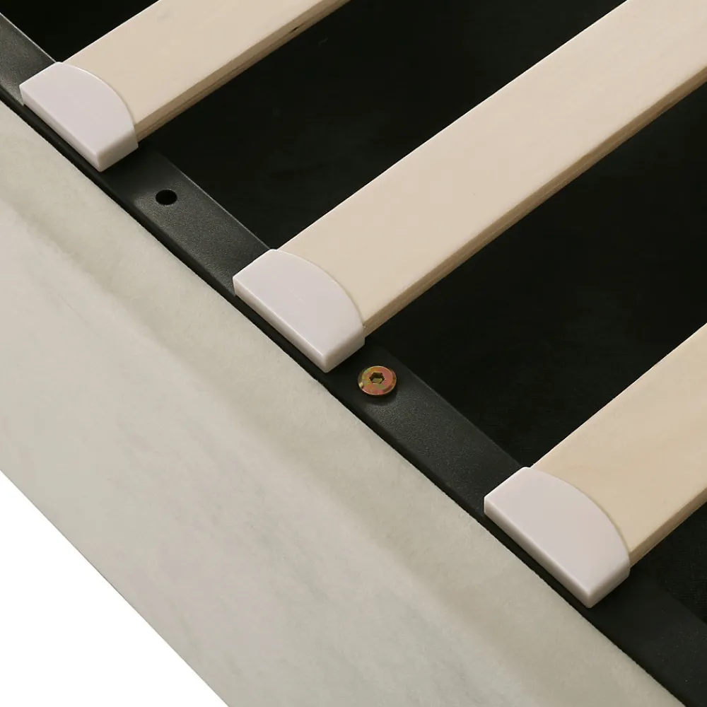 Lit coffre 140x190 cm - Lit double avec sommier à lattes et coffre hydraulique - Capitonné Velours - Sans Matelas - Beige>Okwish Hot
