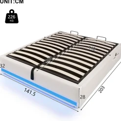 Okwish Lit Coffre 140x200 cm - Lit Double avec Poches de Rangement - Lin + MDF - Sans Matelas - Beige* Lit Coffre
