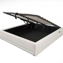 Okwish Lit Coffre 140x200 cm - Lit Double avec Poches de Rangement - Lin + MDF - Sans Matelas - Beige* Lit Coffre