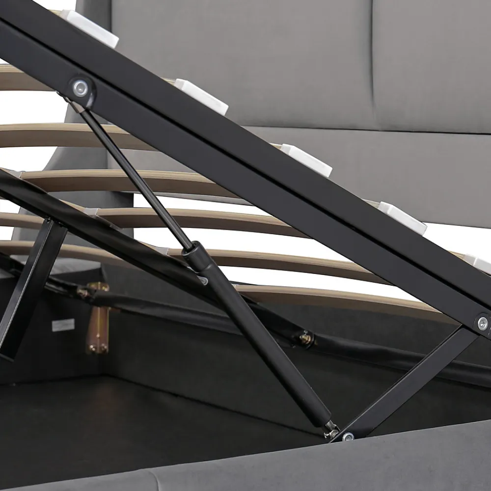 Lit coffre 160x200 cm - Lit double capitonné avec tête de lit oreille - Velours - Sans Matelas - Gris>Okwish Clearance