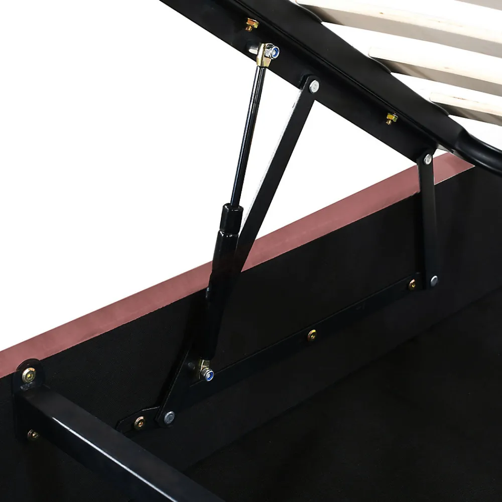 Lit coffre 140x200 cm - Lit double avec tête de lit fleur réglable - Velours + Métal + MDF - Sans matelas - Rose>Okwish Online