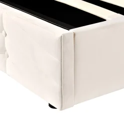 Okwish Lit coffre 140x200 cm - Lit Double Capitonné avec Tête de Lit Réglable - Velours - Sans Matelas - Beige* Lit Coffre
