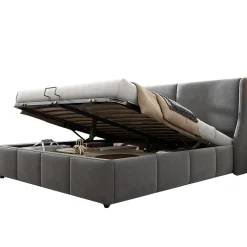 Lit coffre 180x200 cm - Lit double capitonné avec tête de lit oreille - Velours - Sans Matelas - Gris><noscript><img width=