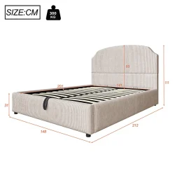 Lit Coffre 140x200 cm - Lit Double Adulte Capitonné avec Rangement Intégré, sans Matelas - Velours Beige><noscript><img width=