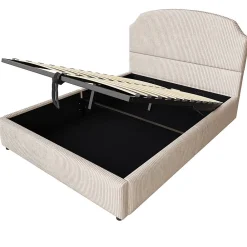 Lit Coffre 140x200 cm - Lit Double Adulte Capitonné avec Rangement Intégré, sans Matelas - Velours Beige><noscript><img width=