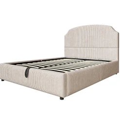 Lit Coffre 140x200 cm - Lit Double Adulte Capitonné avec Rangement Intégré, sans Matelas - Velours Beige><noscript><img width=