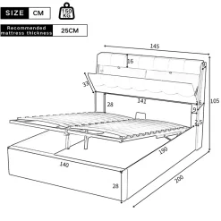 Lit Coffre 140x190 cm - Lit Double Capitonné avec Tête de Lit et Rangement Caché - PU - Sans Matelas - Blanc><noscript><img width=
