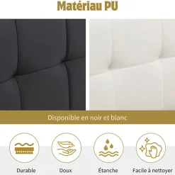 Lit Coffre 140x190 cm - Lit Double Capitonné avec Tête de Lit et Rangement Caché - PU - Sans Matelas - Blanc><noscript><img width=