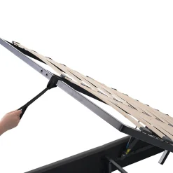 Lit Coffre 160x200 cm - Lit Double Rembourré - Tête de Lit avec Rangement - Lin - Sans Matelas - Gris><noscript><img width=