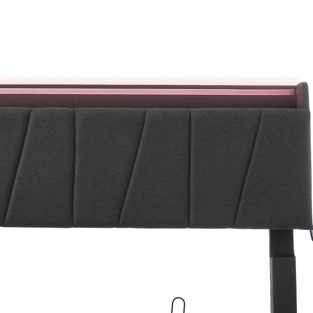 Lit Coffre 160x200 cm - Lit Double Rembourré - Tête de Lit avec Rangement - Lin - Sans Matelas - Gris>Generique Clearance